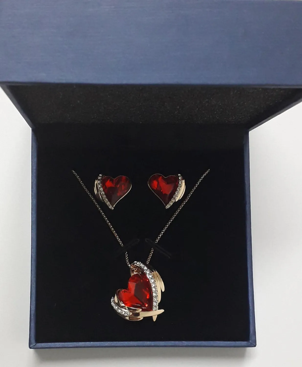 CDE Cuore completo collana e orecchini oro rosa cristalli