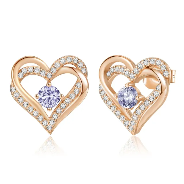 CDE Cuore orecchini a bottone argento 925 oro rosa