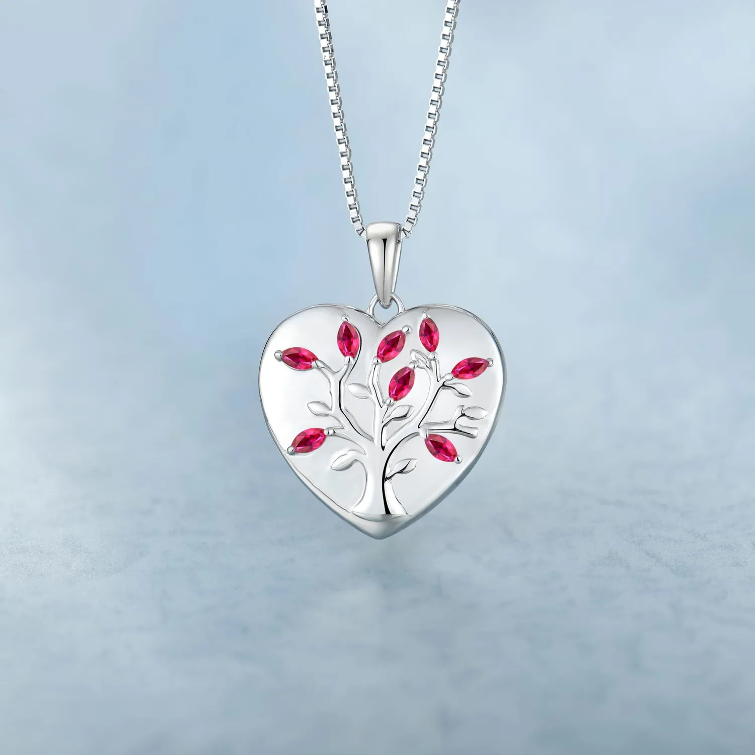YL Albero della Vita collana argento cuore rubino 45 cm