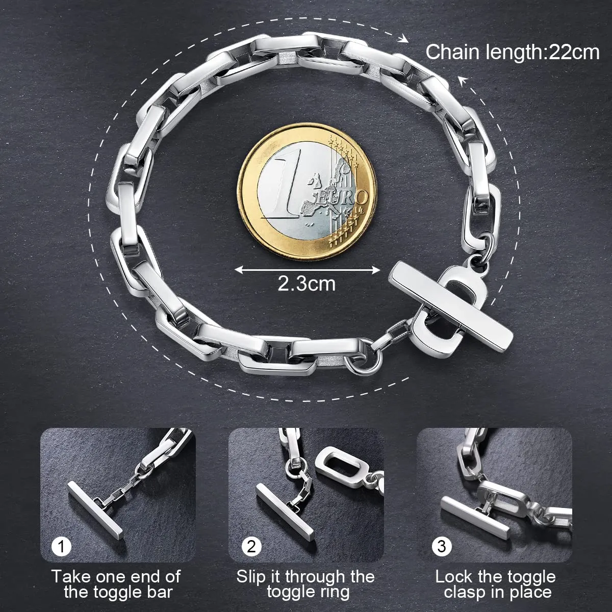 CDE bracciale uomo acciaio maglie ovali