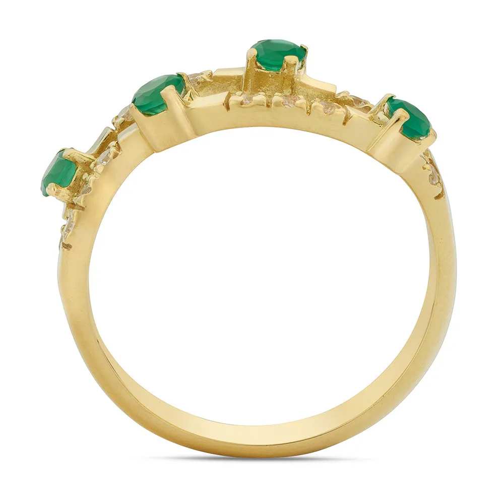 Sinico Rivière 2 File Onda Anello Oro Giallo 13 Agata Verde