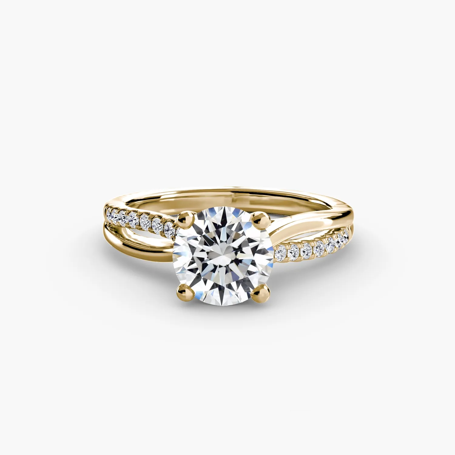 Sinico Split Shank anello solitario oro bianco 14Kt pave