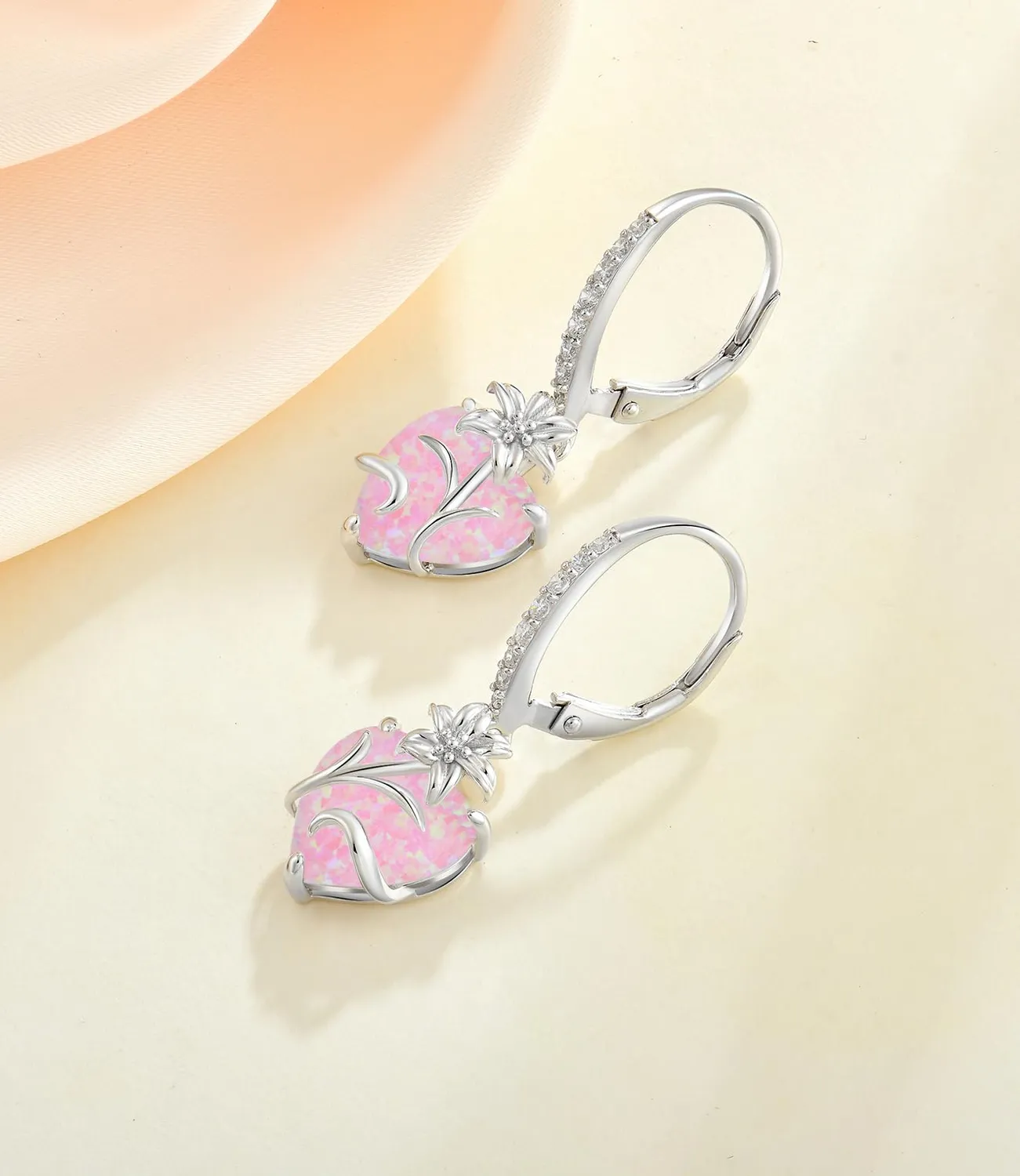 YL Cuore Opale orecchini giglio rosa argento 925