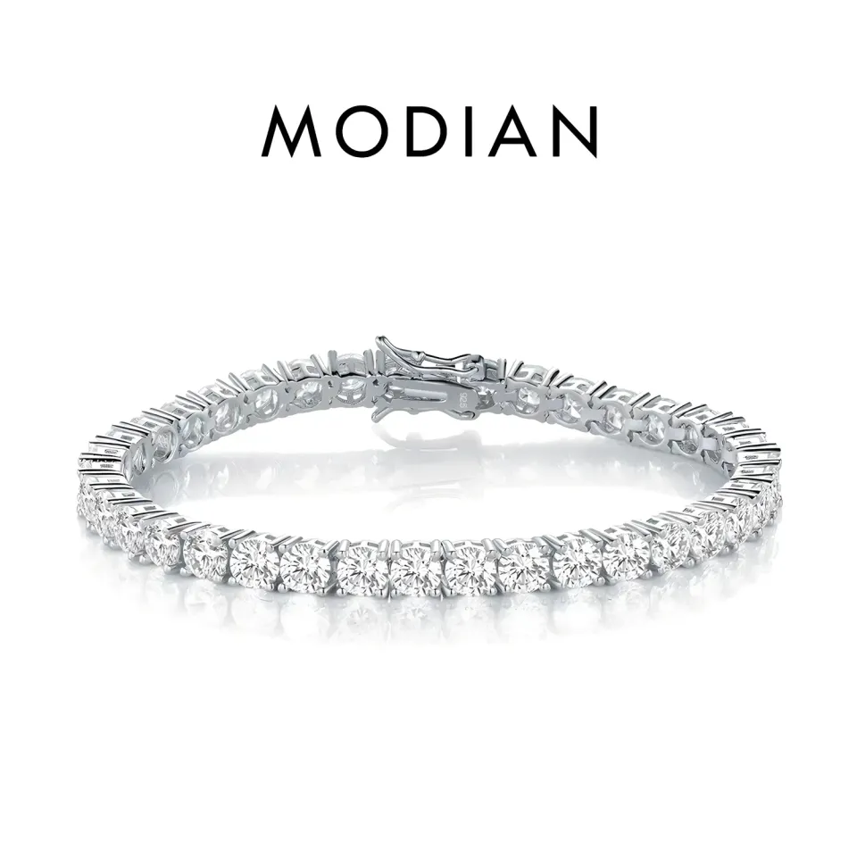 MODIAN Moissanite Tennis bracciale argento 4 mm 18 cm