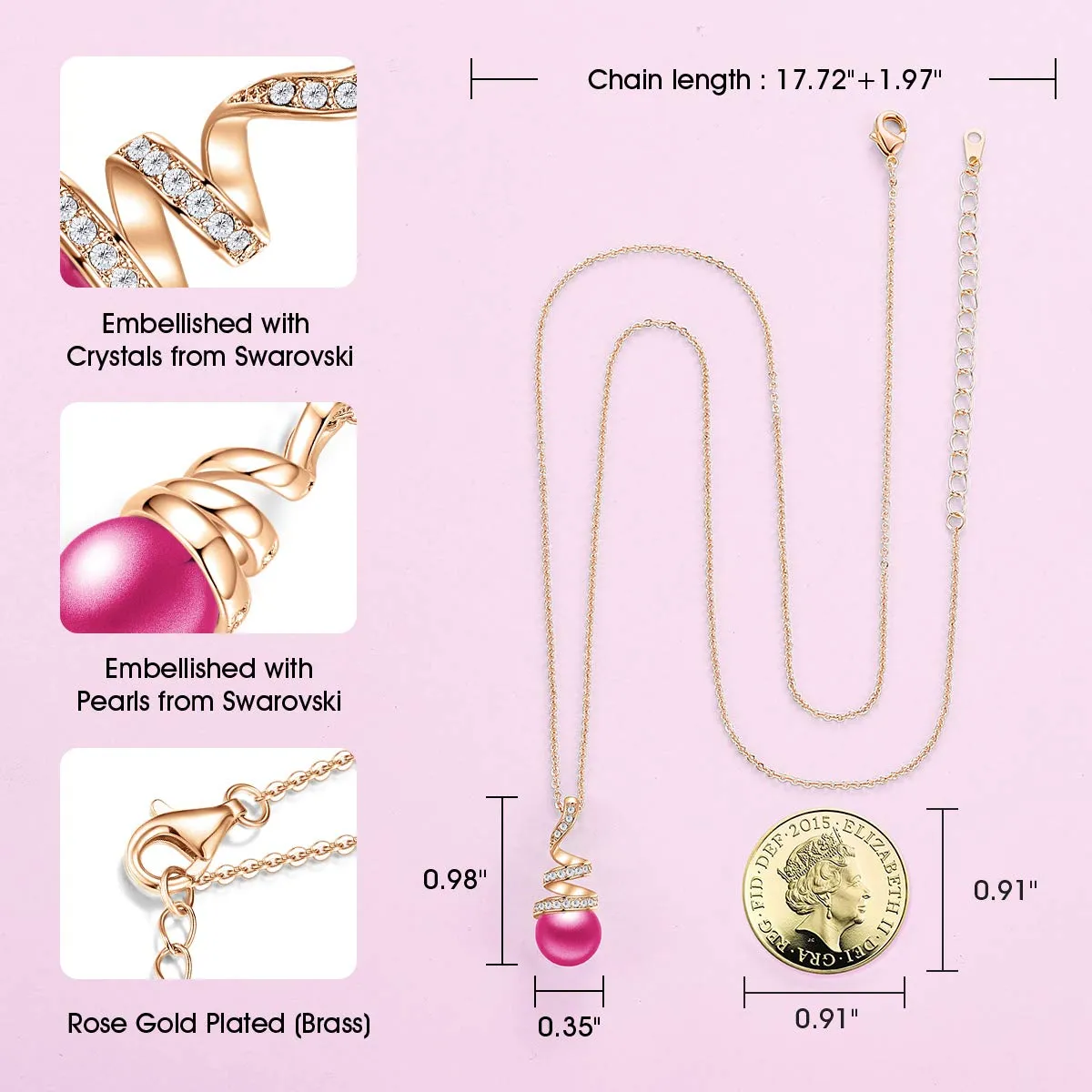 CDE Sei l'unico collana oro rosa perle Swarovski
