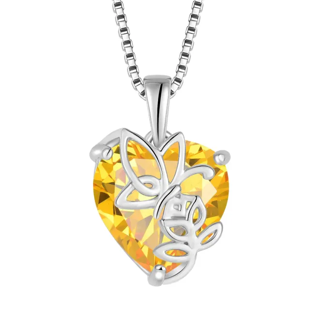 YL Cuore Rosa Farfalla collana argento 925 citrino novembre