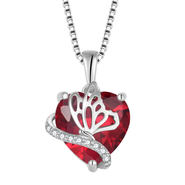 YL Farfalla Cuore collana argento 925 rubino luglio