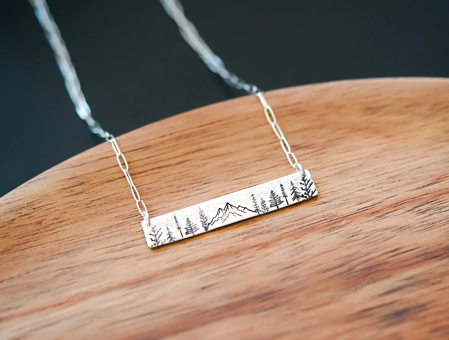 WordsByHeartCo Mountain Scene collana barretta argento 925