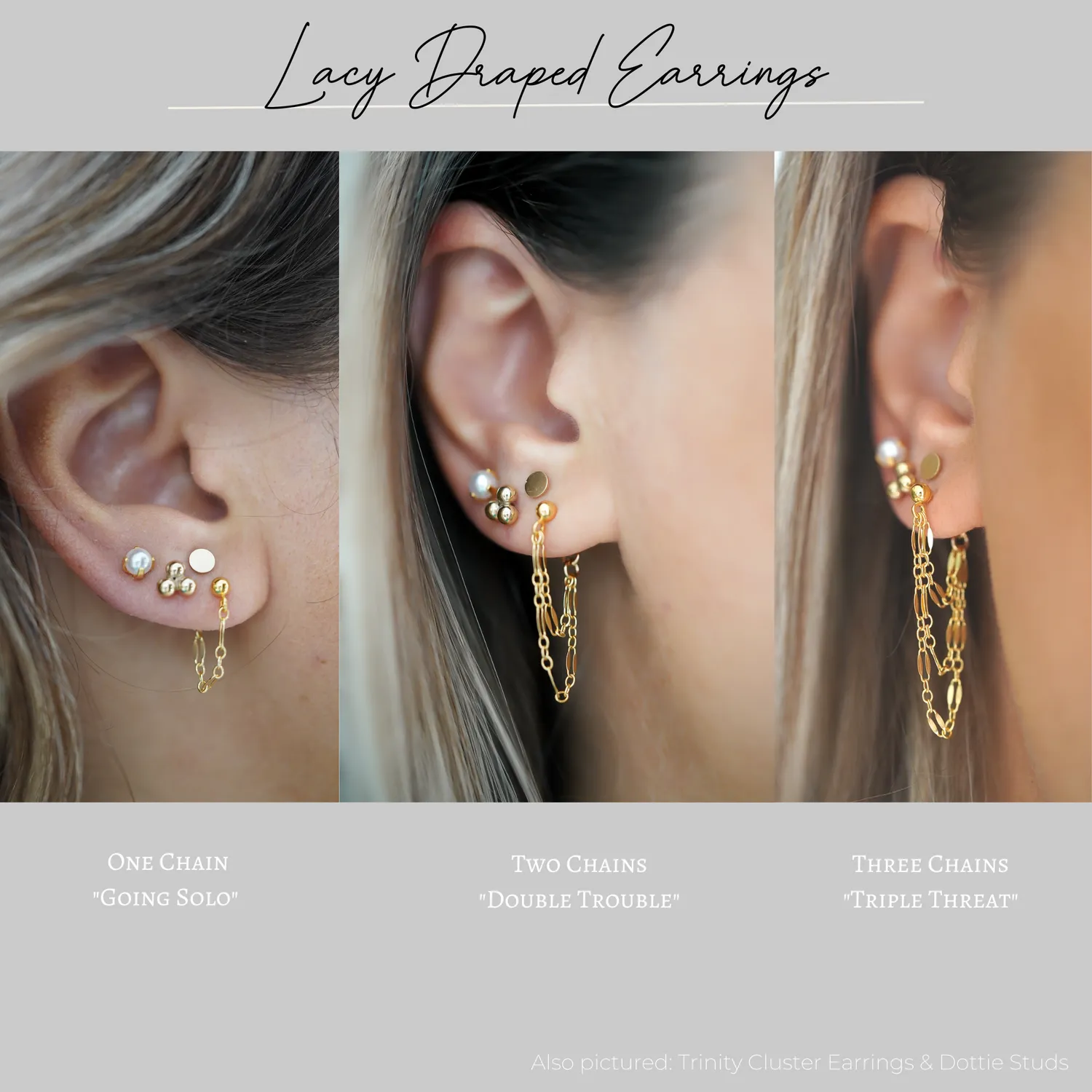 WordsByHeartCo Lacy Draped orecchini catena argento 925