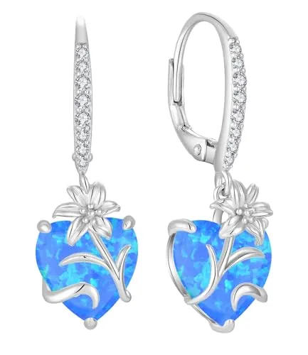 YL Cuore Opale orecchini giglio blu argento 925