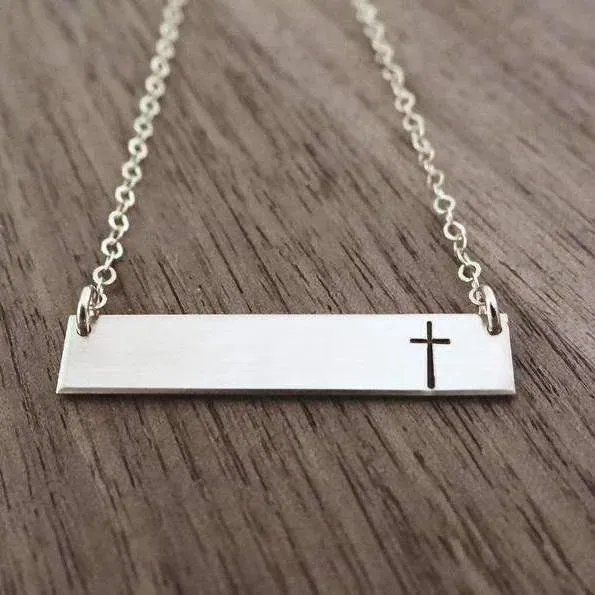 WordsByHeartCo Cross Bar collana barra argento 925