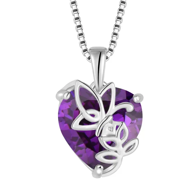 YL Rosa Farfalla Cuore collana argento 925 ametista febbraio