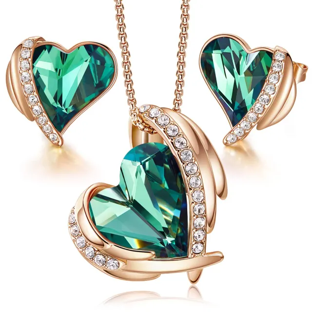 CDE Parure Collana e Orecchini Cuore Oro Rosa con Cristalli