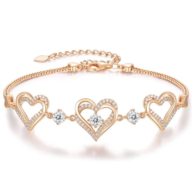 CDE Cuore Bracciale Argento 925 Pietra Zirconia Bianca