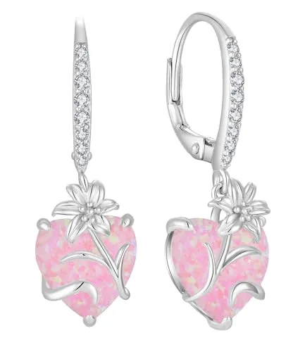 YL Cuore Opale orecchini giglio rosa argento 925
