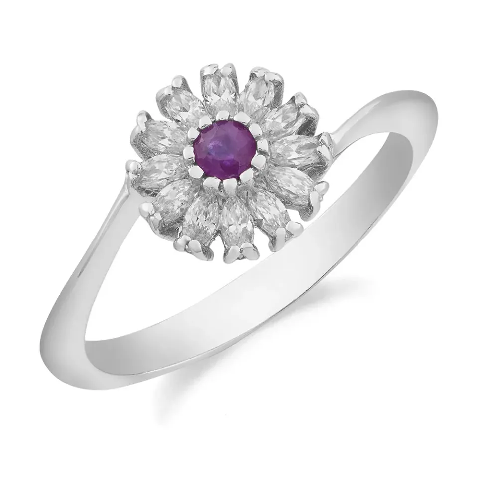 Sinico Classic Fiore anello oro bianco rubino zirconi