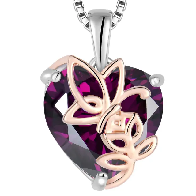 YL Rosa Farfalla Cuore collana argento 925 ametista febbraio