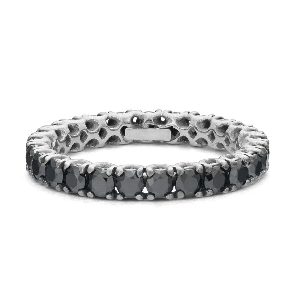 Sinico Eternity anello oro bianco zirconia neri misura 14