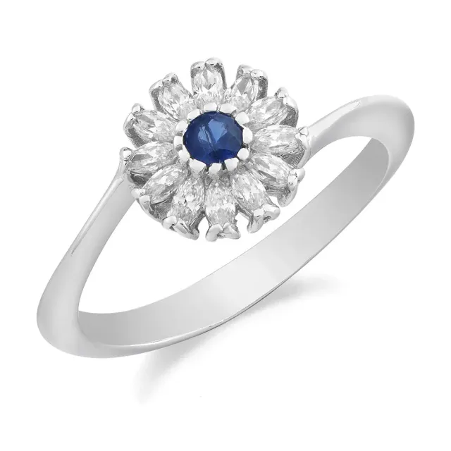 Sinico Classic anello fiore oro bianco 18Kt zaffiro blu