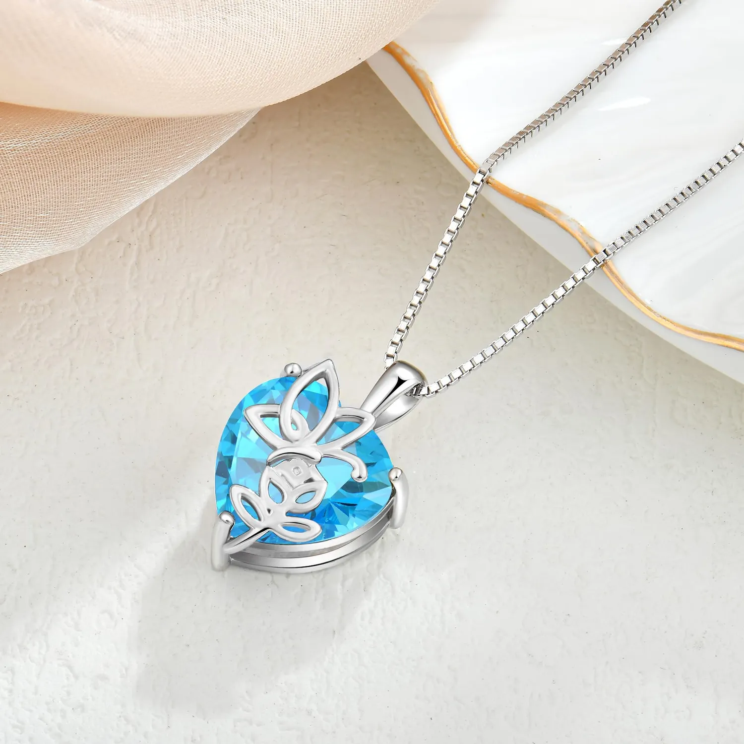YL Cuore Rosa Farfalla collana argento 925 acquamarina marzo