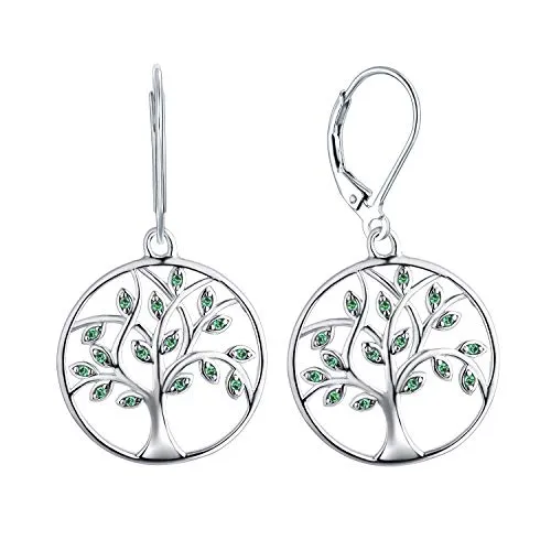YL Albero della Vita Orecchini Argento 925 Verde Smeraldo