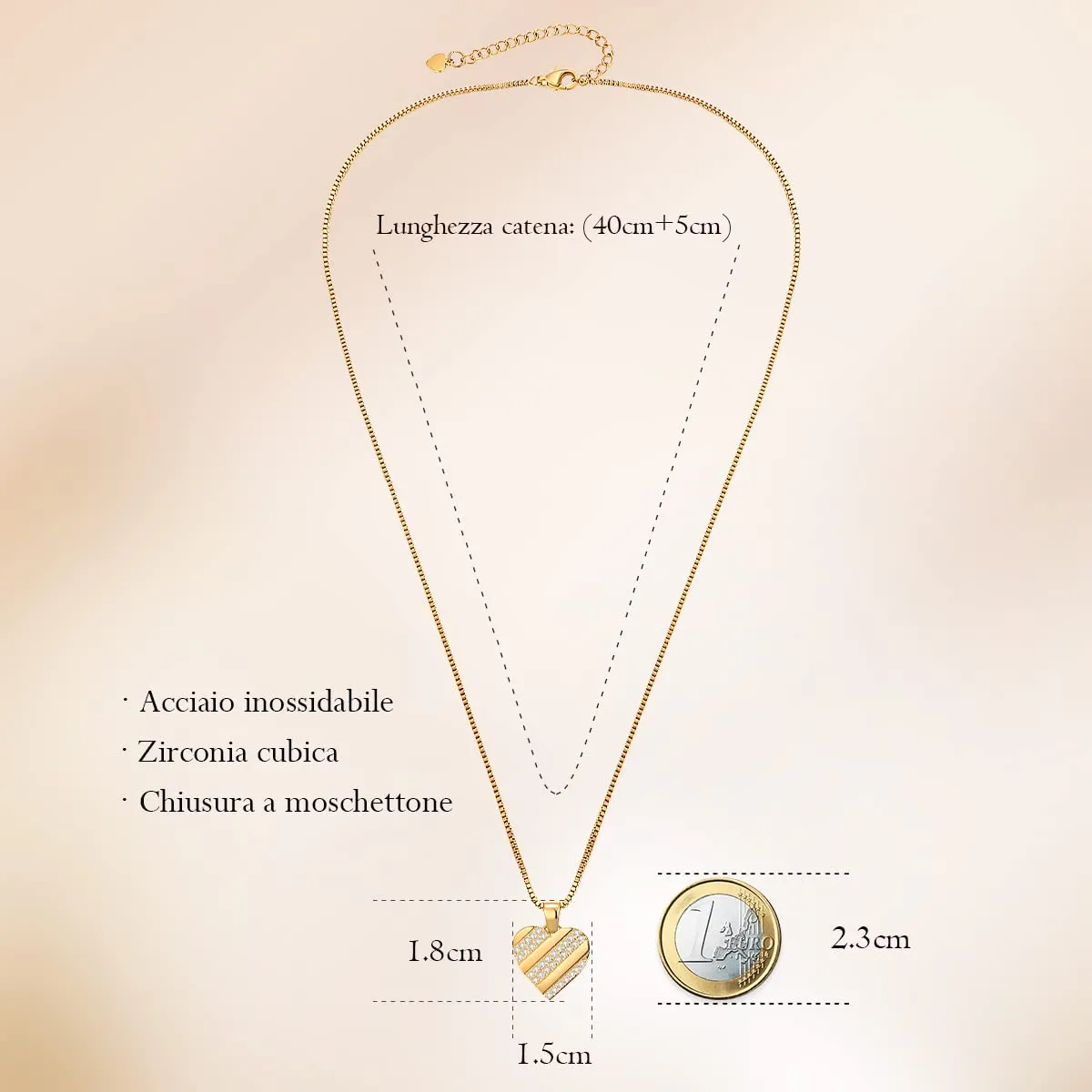 CDE Collana Cuore Zirconia Oro Donna Bambina