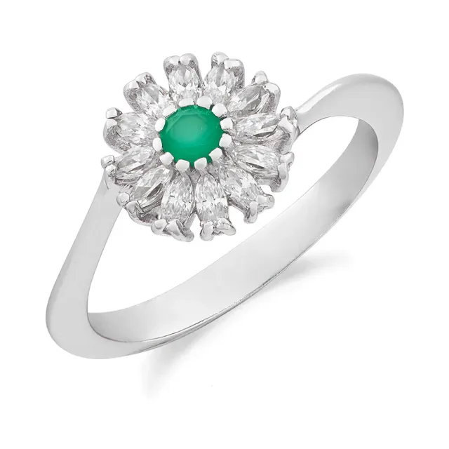 SINICO fiore anello oro bianco agata verde