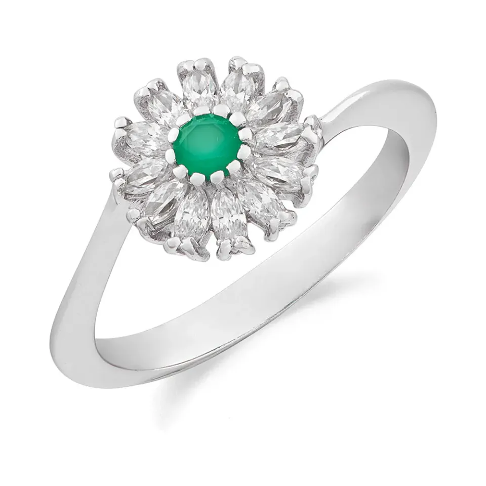 SINICO fiore anello oro bianco agata verde