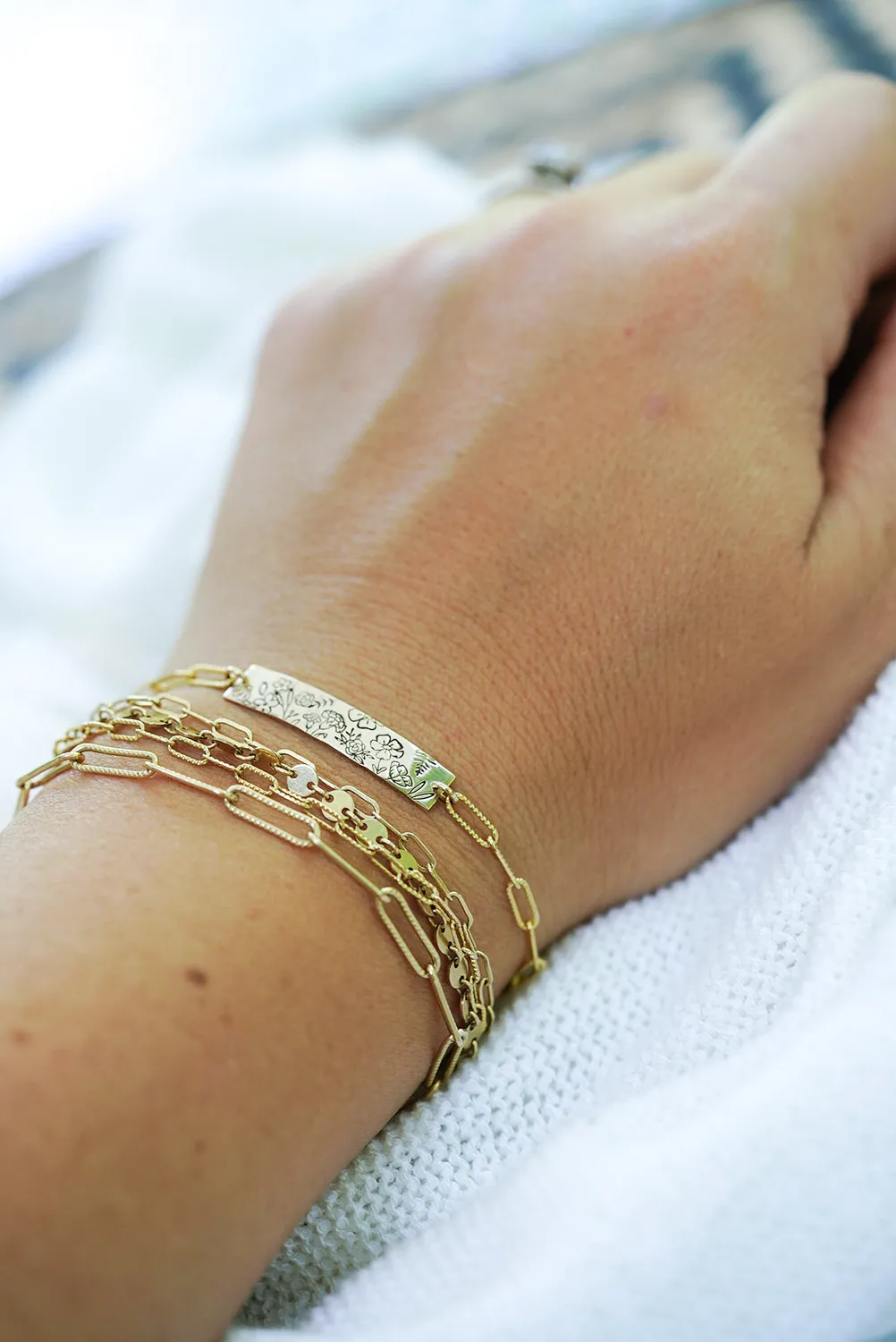 WordsByHeartCo Floral Bar bracciale paperclip argento 925 regolabile
