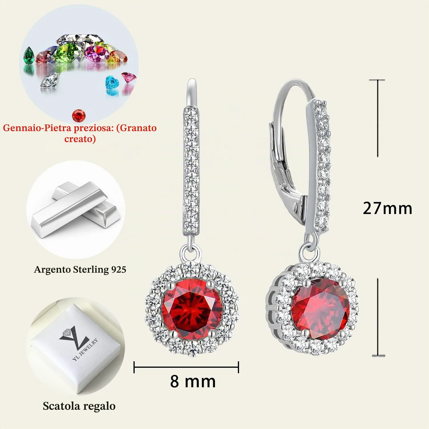 YL Ovali Rotondi orecchini argento pietra ovale 25mm