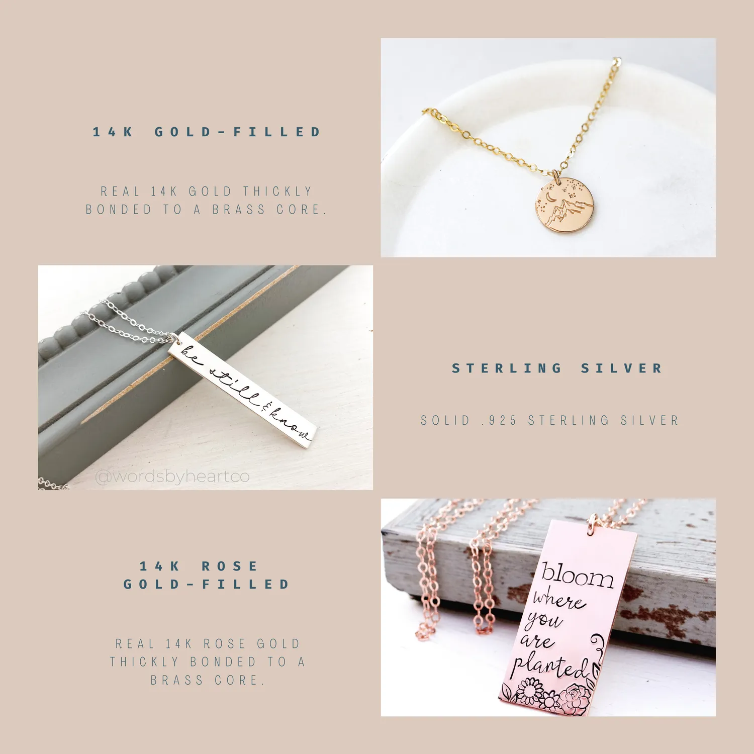 WordsByHeartCo Bloom collana floreale argento 925 disco