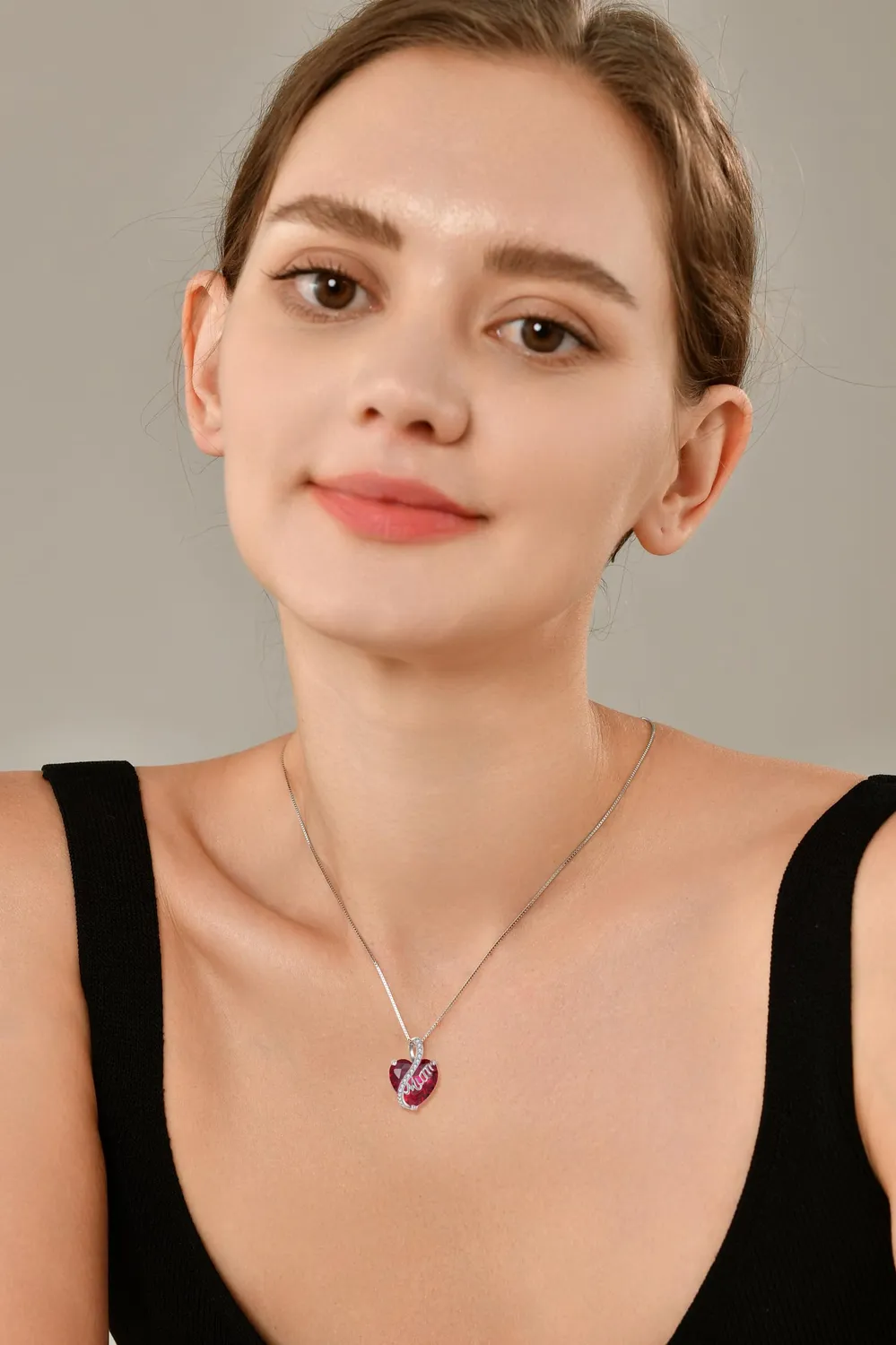 YL Cuore Mamma Collana Argento 925 Rubino Luglio