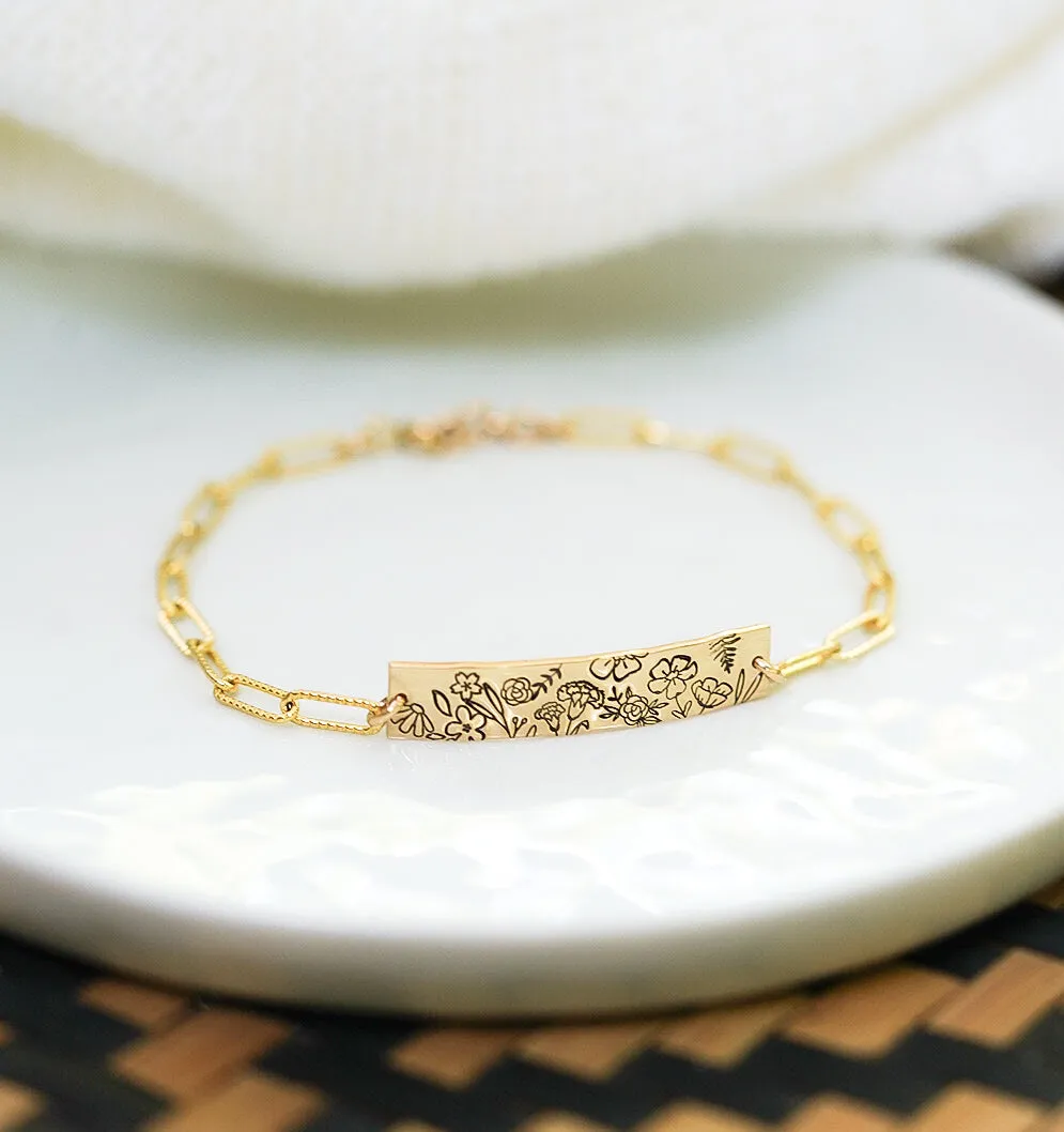 WordsByHeartCo Floral Bar bracciale paperclip argento 925 regolabile