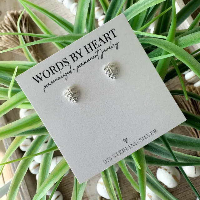 WordsByHeartCo Monstera Leaf orecchini a lobo argento foglia tropicale