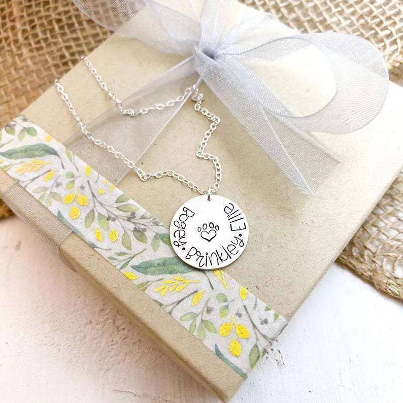 WordsByHeartCo Personalized Pet Name collana disco argento 925