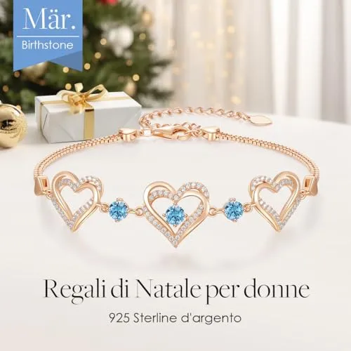 CDE Cuore Bracciale Argento 925 Oro Bianco con Zirconi