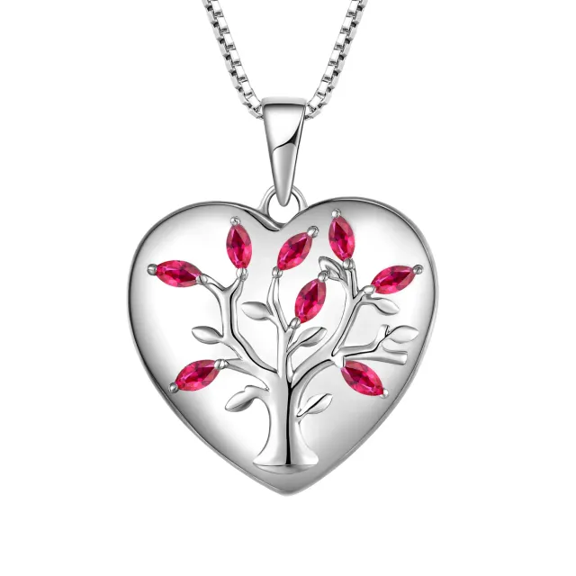 YL Albero della Vita collana argento cuore rubino 45 cm