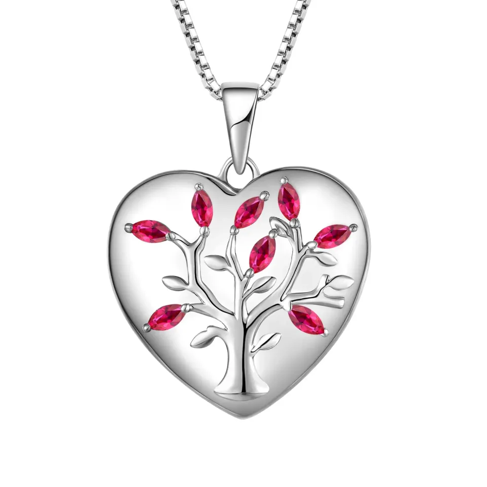 YL Albero della Vita collana argento cuore rubino 45 cm