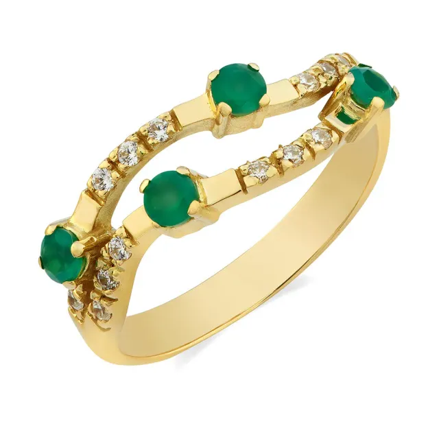 Sinico Rivière 2 File Onda Anello Oro Giallo 13 Agata Verde