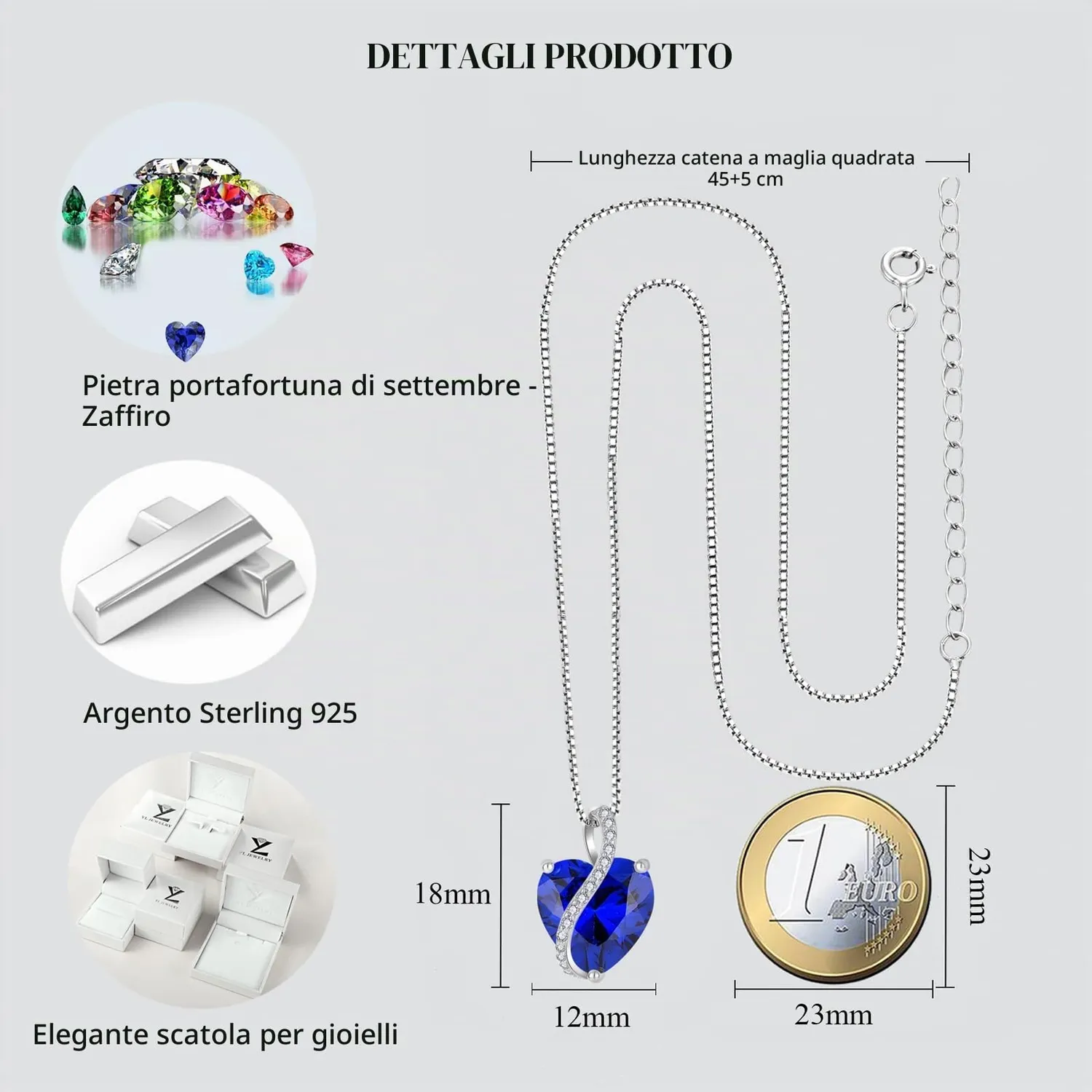 YL Cuore collana argento 925 zaffiro settembre