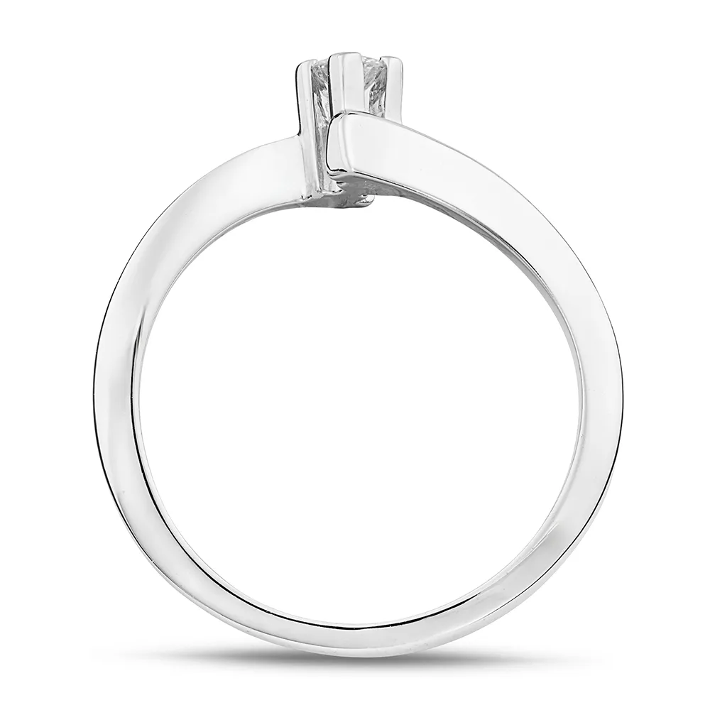 Sinico Promesse Anello Solitario Contrarié Oro Bianco Diamante 0,09 ct