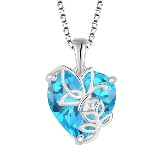 YL Cuore Rosa Farfalla collana argento 925 acquamarina marzo
