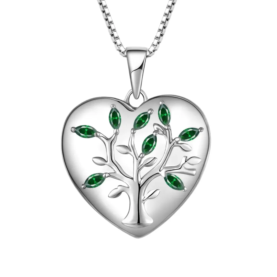 YL Collana Albero Vita Cuore Argento 925 Verde Smeraldo