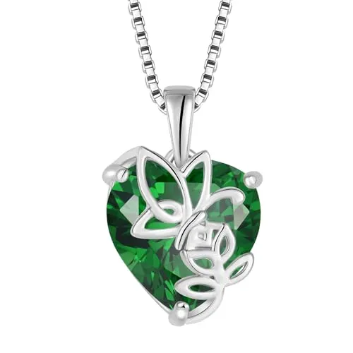 YL Cuore Rosa Farfalla collana smeraldo maggio argento 925