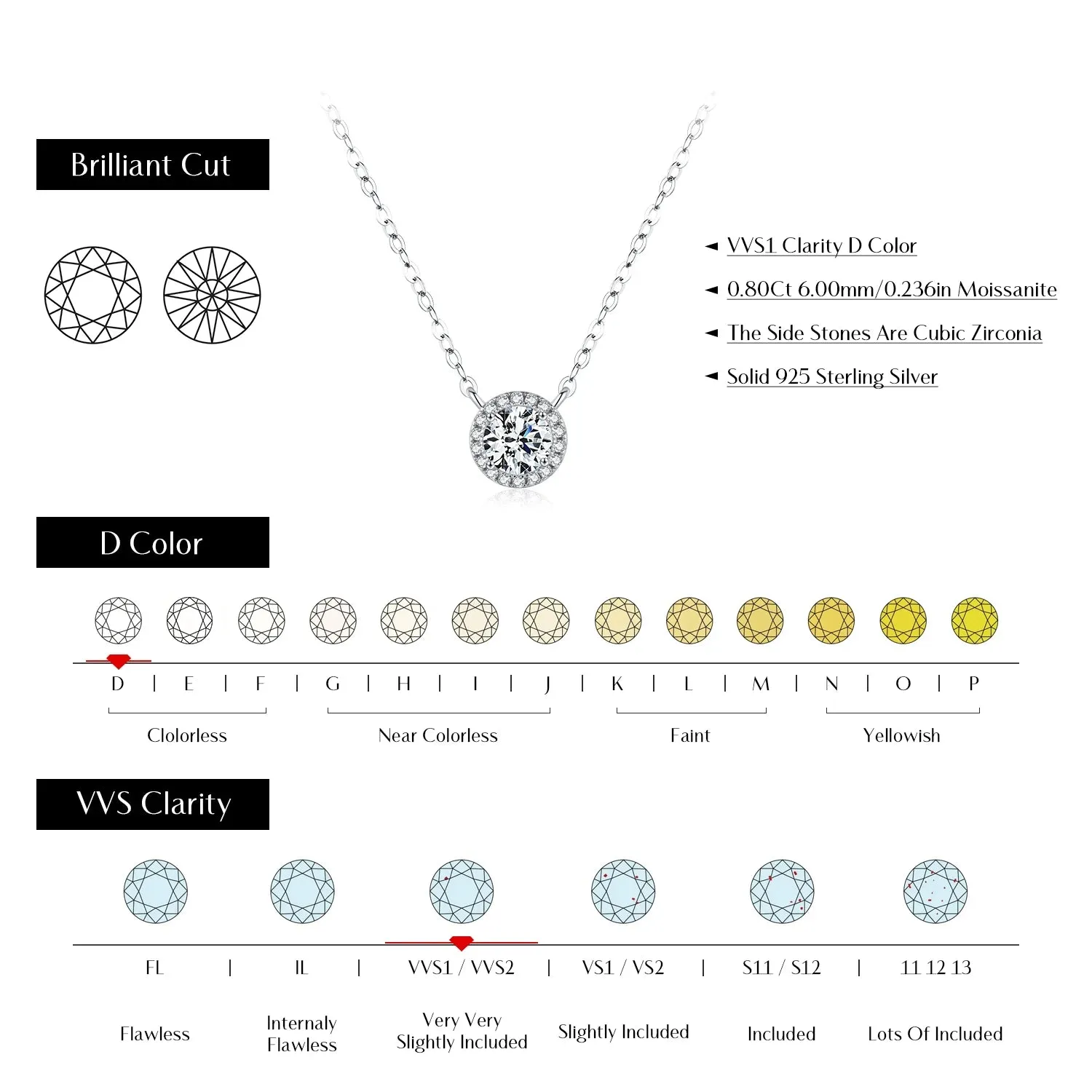 MODIAN 0,8 ct collana pendente moissanite argento 925