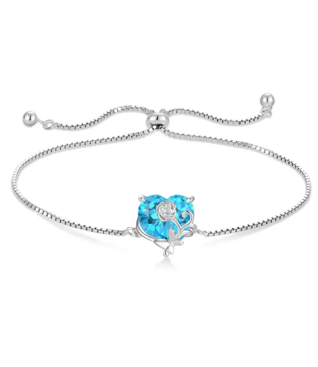 YL Cuore Rosa bracciale acquamarina marzo argento 925