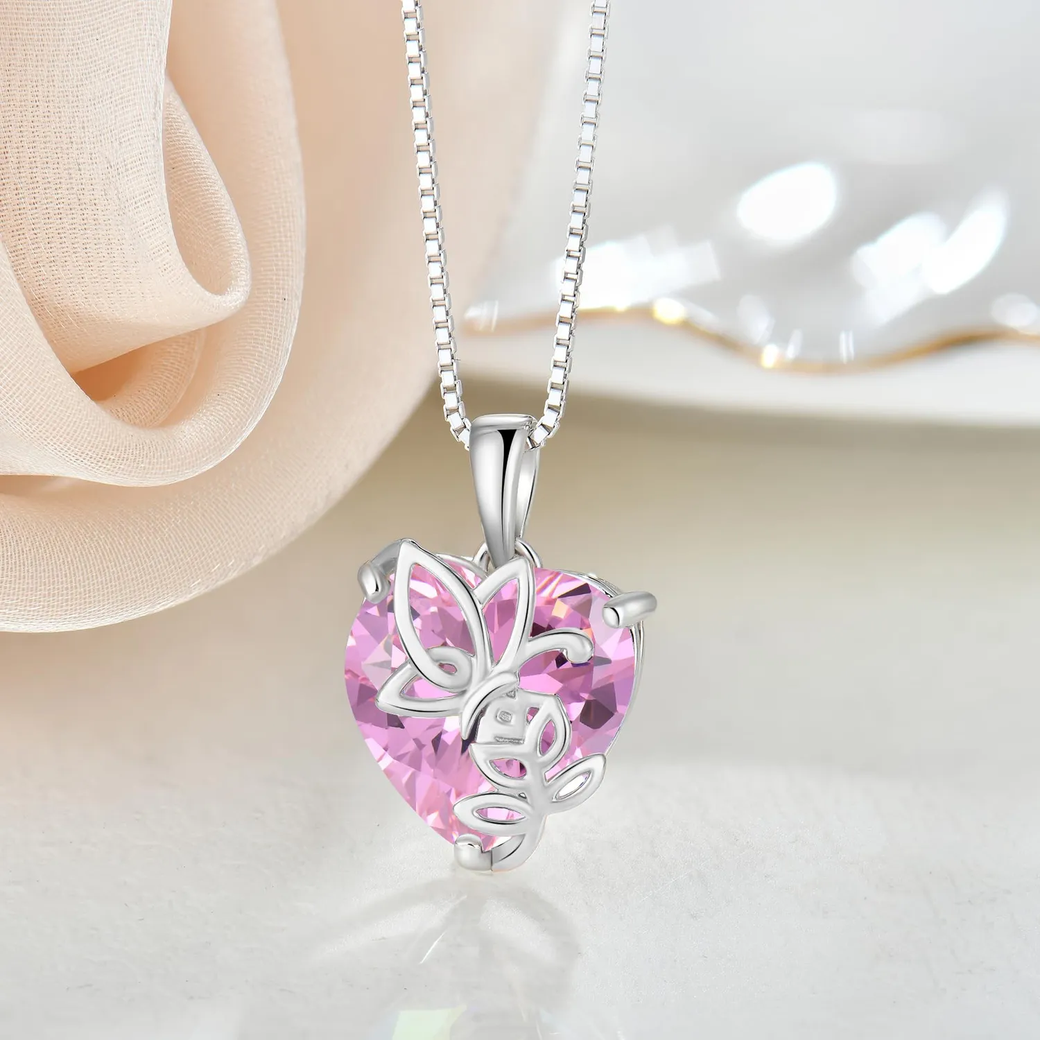 YL Rosa Farfalla Cuore collana argento 925 rosa ottobre