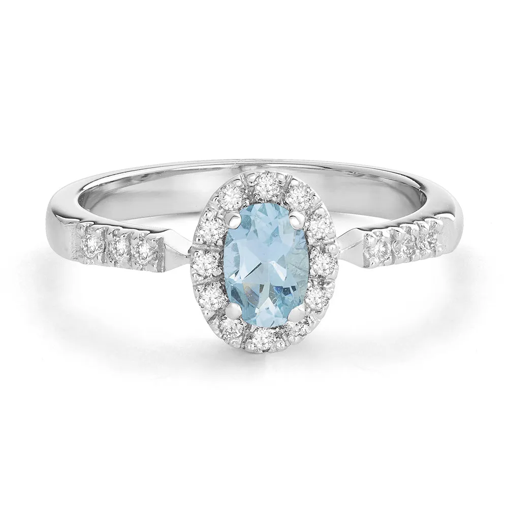 Sinico Idilio Halo anello oro bianco acquamarina
