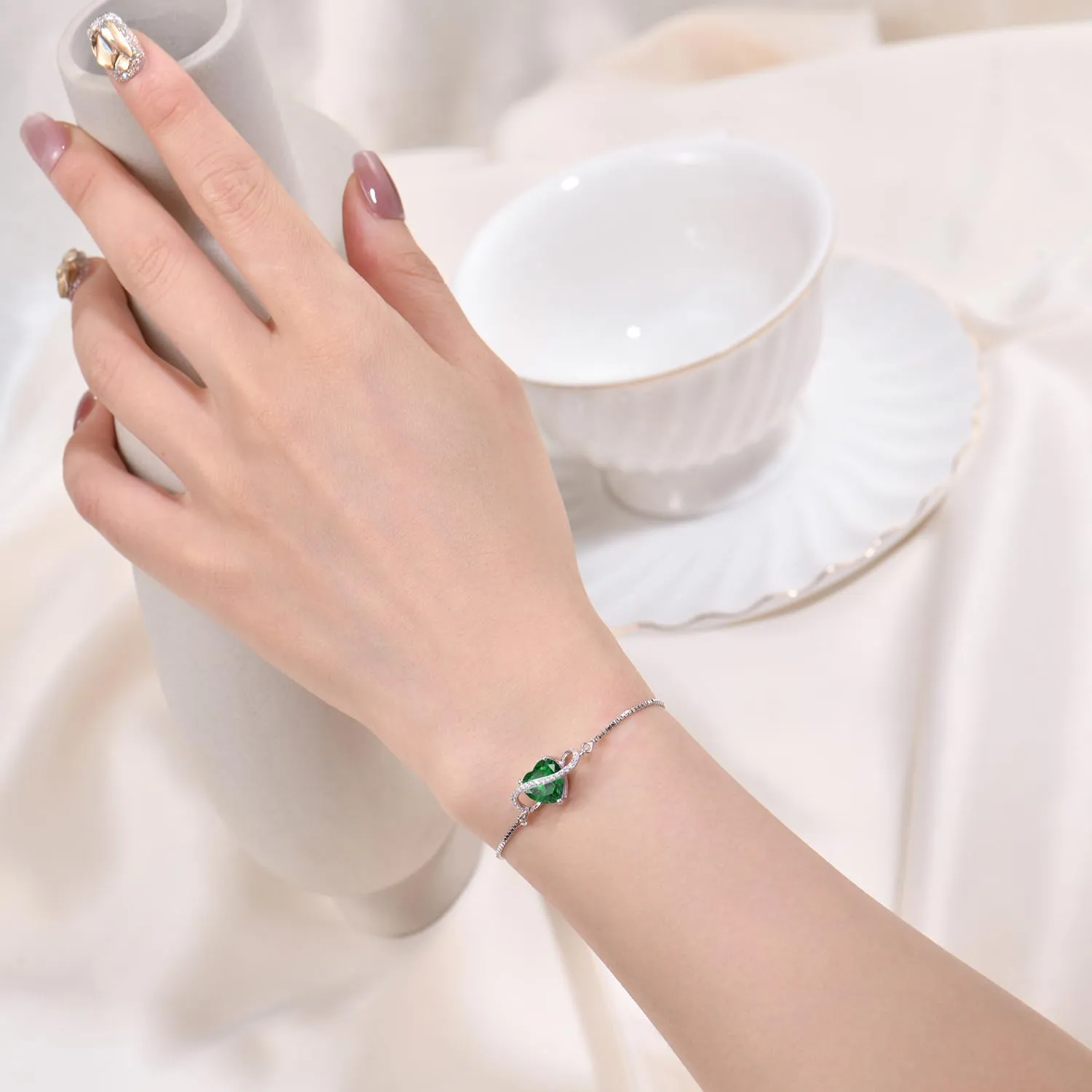 YL Bracciale Cuore Infinito Argento 925 Pietra Bianca