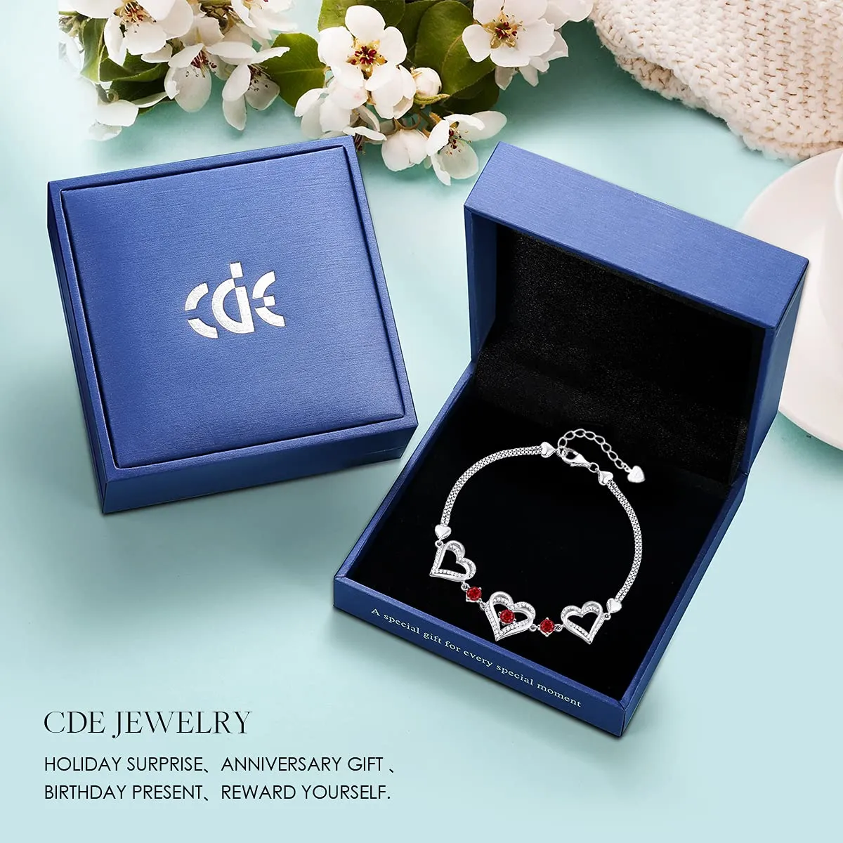 CDE Cuore Bracciale Argento 925 Oro Rosa con Zirconi